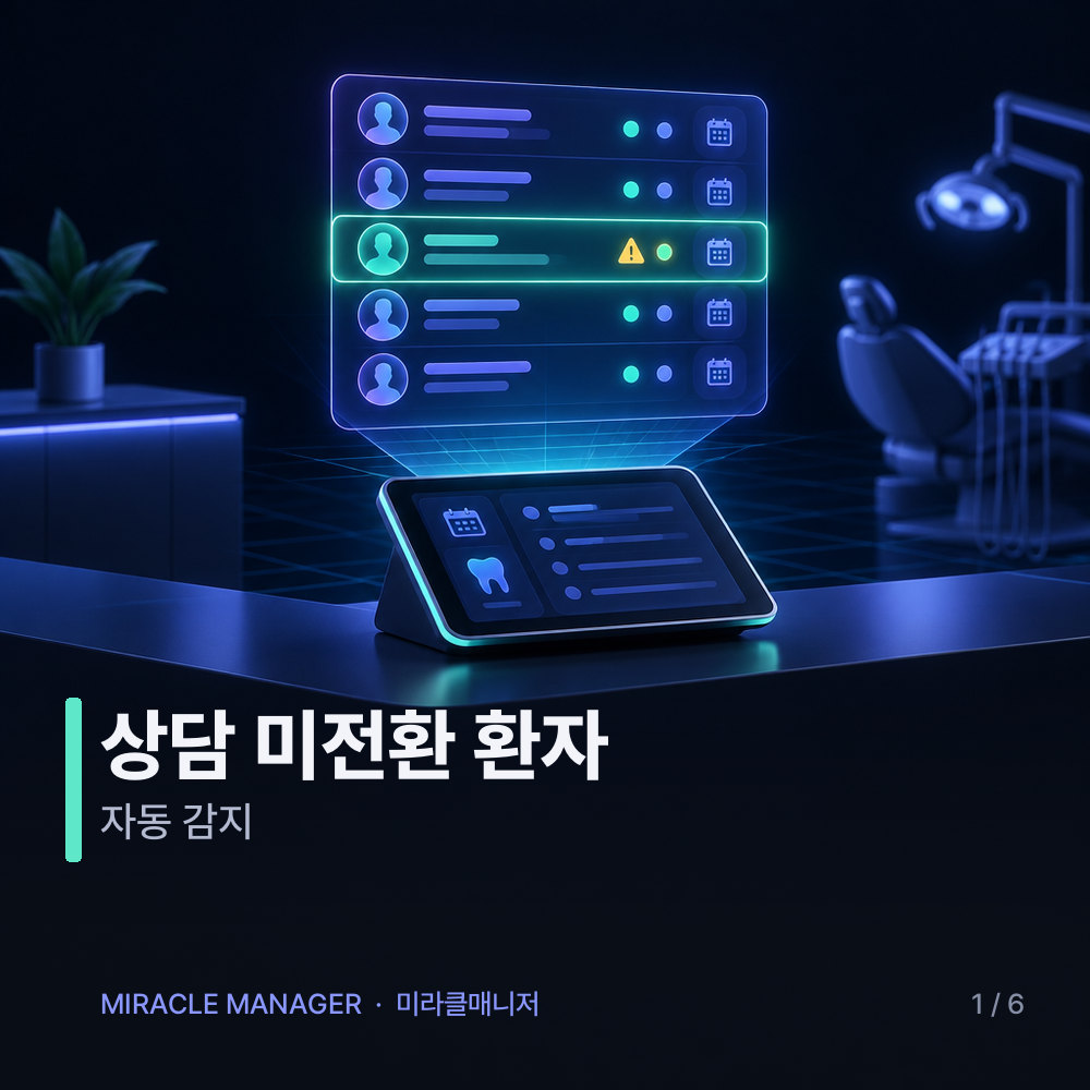 상담 미전환 환자 자동 감지 — 상담 뒤 예약이 없는 환자 명단 카드